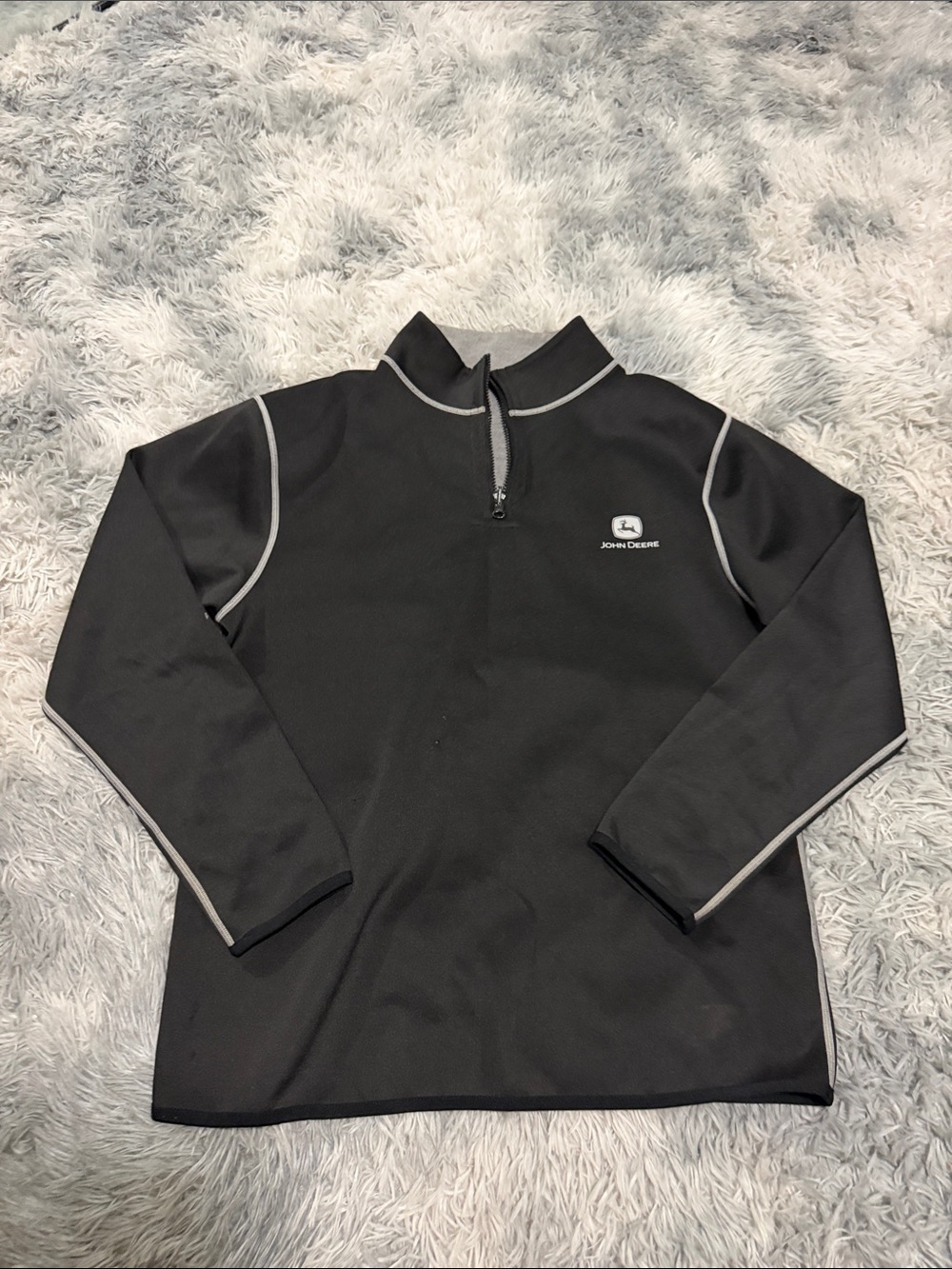 John Deere 1/4 Zip Long Sleeve Fleece Lined Shirt Sz M Grey With Logo
